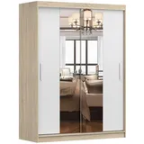 imoebel24 Schwebetürenschrank, Sonoma Eiche, Weiß, Holzwerkstoff, 5 Fächer, Rechteckig, 150x200x61 cm, Schlafzimmer, Kleiderschränke, Schwebetürenschränke