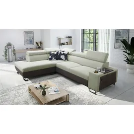 kaiser möbel Modernes Luxus-Ecksofa mit Schlaffunktion MELODY VII Tauro/Freya Graphit/Hellgrün Links
