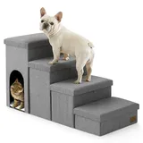 COZY KISS Hundetreppe für Kleine Hunde mit Stauraum, Breite Haustiertreppe Faltbare für Bett und Couch, Hunderampe mit Rutschfestem Boden, Lecksichere (Grau, Condo(109x43x58cm), 4)