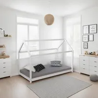 Homestyle4u Hausbett 1849 90 x 200 cm Kiefer massiv weiß