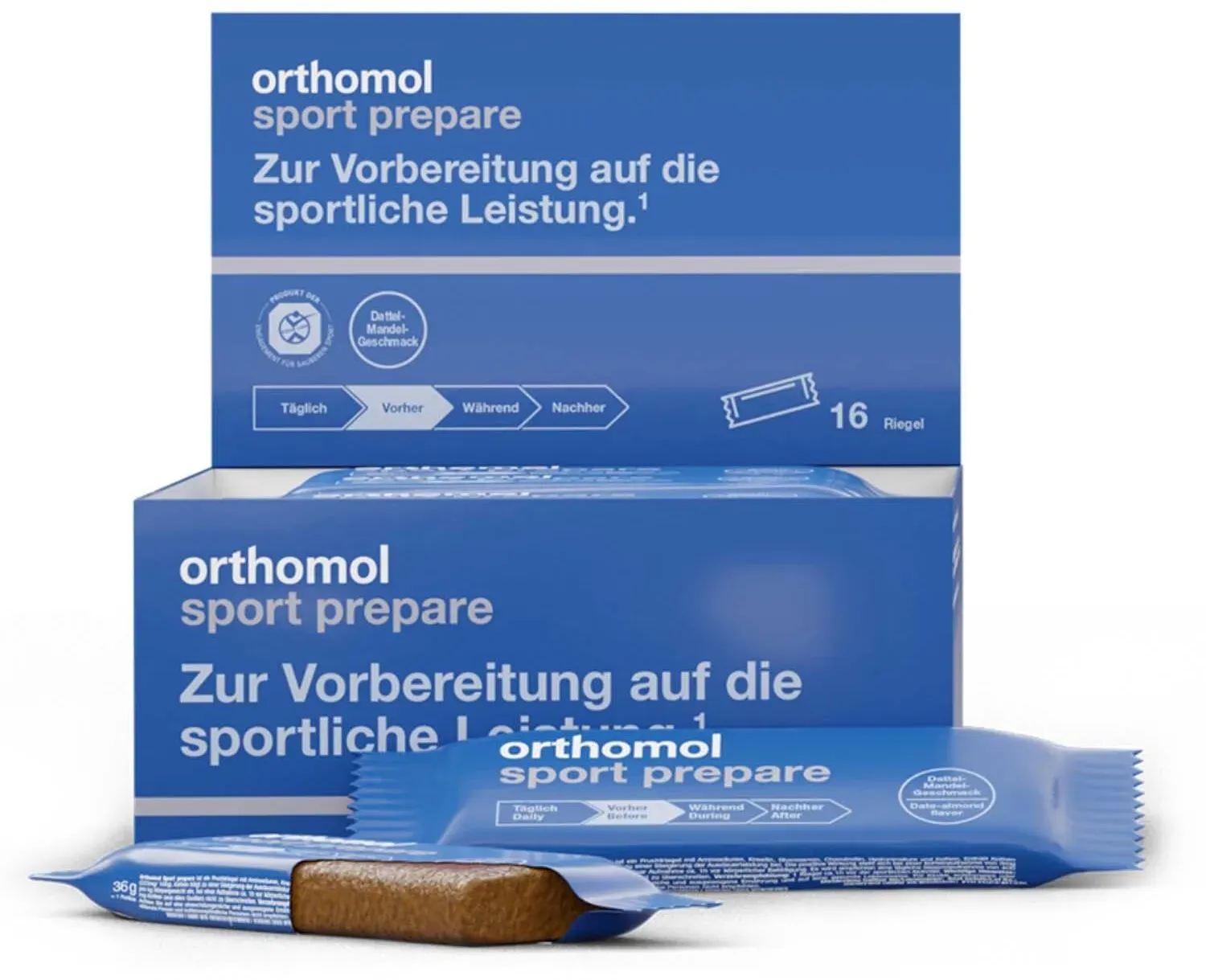 Orthomol Sport prepare - Fruchtriegel mit Kreatin, Koffein und Bcaa - Einnahme vor dem Training - Schoko-Mandel-Dattel-Geschmack - Riegel