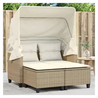 vidaXL Gartensofa 2-Sitzer mit Dach und Hockern Beige Poly Rattan