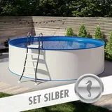 POOL Total Rund Pool Set SILBER Ø 5,00 x 1,20 m Folie blau 0,80 mm aufgestellt Stahlwand