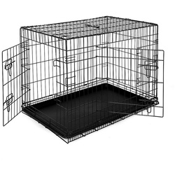 lionto Tiertransportbox Hundetransportkäfig mit Bodenwanne, faltbar, 92 cm x 58 cm x 64 cm schwarz 92 cm x 64 cm x 58 cm
