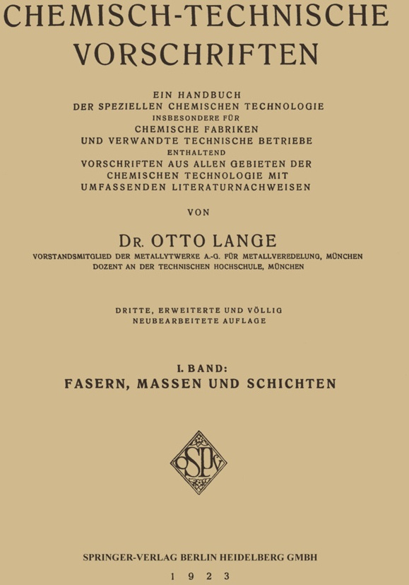 Chemisch-Technische Vorschriften - Dr. Otto Lange  Kartoniert (TB)