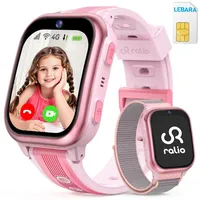 Ralio R5 Plus 4G Smartwatch Kinder, Ralio x Lebara Kinderuhr inkl. SIM-Karte Smartwatch (gebogenes Ultra-HD-Display cm/1.7 Zoll) 3 Tage Akkulaufzeit, GPS-Ortung, Kinderuhr mit HD-Videoanrufen, Schulmodus, SOS, Familien-Gruppenchat und mehr, Zwei Armbänder (hautfreundliches Silikon & hypoallergenes Nylon), Kinder Watch für Mädchen Jungen 3-16 Jahre – ideale Geschenk rosa