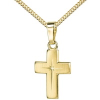 JEVELION Kreuzkette kleiner Kreuzanhänger 585 Gold - Made in Germany (Goldkreuz, für Damen und Kinder), Mit Kette vergoldet- Länge wählbar 36 - 70 cm oder ohne Kette.