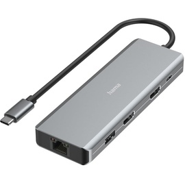 Hama USB-Hub 9 Ports (4x USB-A, USB-C, LAN, 4K, bis zu 5 Gbit/s, MST für mehrere Bildschirme, Thunderbold, Power Delivery) Aluminium