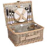 4 und 2 Personen Weiden Picknickkorb Picknickkoffer Set mit Decke, Besteck, Wein Gläser, Teller (4 Personen Box)