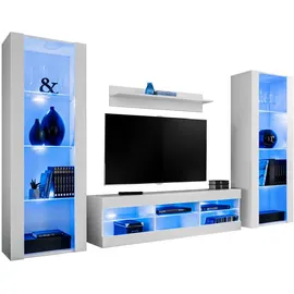 komodee Wohnzimmerset, Weiß, Weiß, Holzwerkstoff, 9 Fächer, Rechteckig, 250x159x35 cm, Wohnzimmer, Wohnwände, Wohnwand-Sets