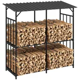 Outsunny Kaminholzregal außen, Holzunterstand 1,17 m3 Brennholzregal mit Abdeckung aus Metall, Belastbarkeit 100kg, Stahl, 186 x 75 x 185cm, Schwarz
