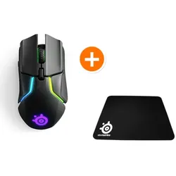 SteelSeries Gaming Maus Rival 650 Wireless, kabellos incl. QcK Gaming Mauspad Large