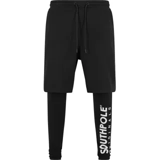 Stoffhose SOUTHPOLE "Southpole Herren Southpole Fleece Shorts with Leggings", Herren, Gr. L, US-Größen, schwarz, 95% Baumwolle, 5% Elasthan, unifarben, slim fit, Hosen