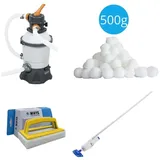 Bestway - Poolsauger AquaReach & Sandfilterpumpe 3028 L/u & Filterkugeln 500 g & WAYS Scheuerbürste