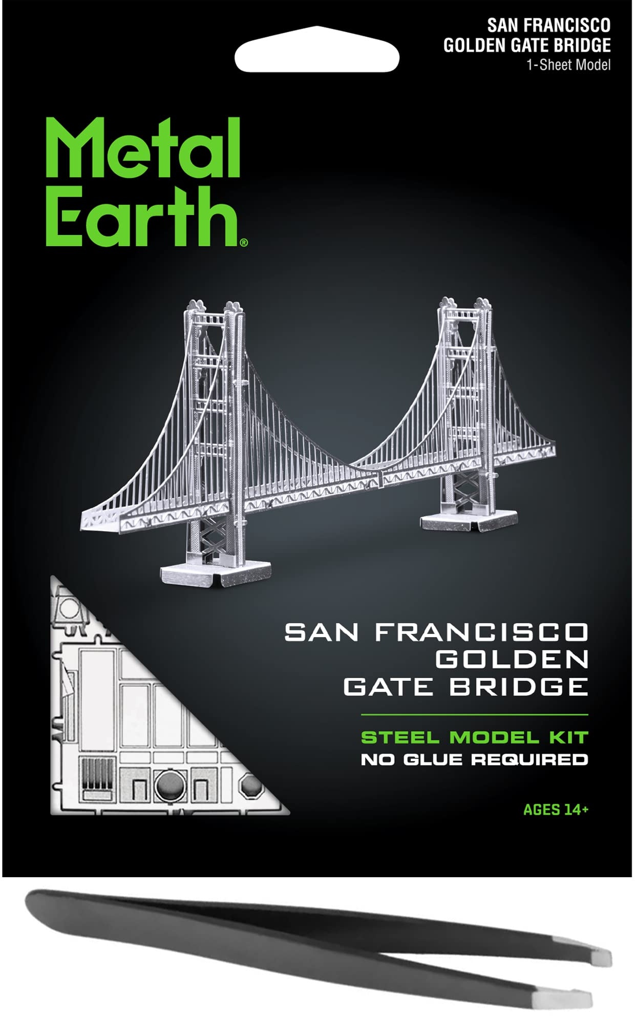 Metal Earth San Francisco Golden Gate Bridge 3D Metall Modellbausatz Bundle mit Pinzette Faszinationen