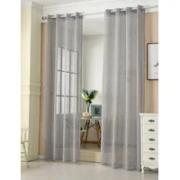 Woltu Gardinen transparent mit Ösen Leinenoptik Vorhang Ösenvorhang Halbtransparent Stores Voile Fensterschal Leinenvorhang für Wohnzimmer Kinderzimmer Schlafzimmer, 140x245 cm, Dunkelgrau (1 Stück)