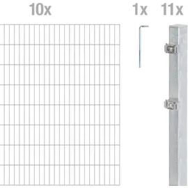 GAH Alberts Alberts Doppelstabmattenzaun als 22 tlg. Zaun-Komplettset | verschiedene Längen und Höhen | feuerverzinkt | Höhe 160 cm Länge 20 m