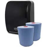 Blanc HYGIENIC SET: Handtuchrollenspender SENSOR, berührungslos, Blanc Cosmos 2 Handtuchrollen Classico BLAU - PRODUKTSET Farbe Schwarz