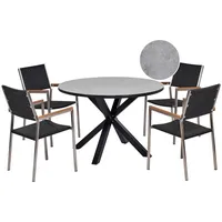 Beliani Gartenmöbel-Set, grau/schwarz Aluminium, Edelstahl, Keramik, Glas, Tischplatte mit