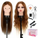 TopDirect 60cm/23.5 Zoll 80% Echthaar Haar Frisierkopf Schminkpuppe Kopf, Bilden Make-up Friseur Übungskopf Praxis Schaufensterpuppe Kopf mit DIY Haare Frisuren Set