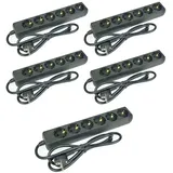 5 x G-L-T 6-Fach Mehrfachsteckdose schwarz Steckdosenleiste, Steckplätze 45 Grad gedreht, Kabel 1,4m, Steckerleiste