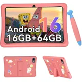 Kinder Tablet 10 Zoll, Android 16 Kinder Tablet ab 3-14 Jahre, 16GB(4+12) RAM + 64GB ROM(2TB Erweiterbar), Augenschutz HD Display, Kindersicherung, GMS, 5000mAh, WiFi6, 4 Jahre Garantie, Rosa