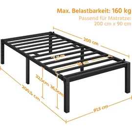 Yaheetech Bettrahmen 90 x 200 cm Schwarz