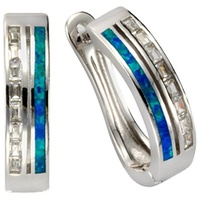 VIVANCE Paar Creolen 925/- Sterling Silber Opal & Zirkonia«, 77026110-0 weiß + blau)