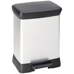 Curver Deco Bin 240638 Mülleimer, 30 l, Maße 390 × 510 × 290 mm, Silber/Schwarz