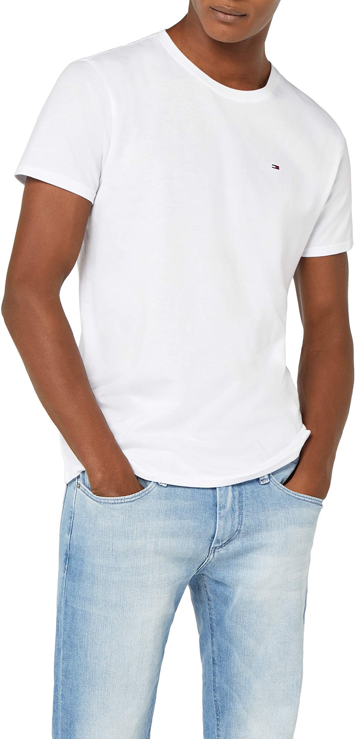 Tommy Hilfiger T-Shirt Herren Kurzarm TJM Original Slim Fit, Weiß (Classic White), L