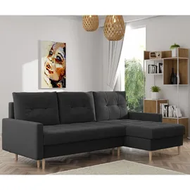 möbel punkt Ecksofa OSLO Webstoff Schwarz mit Bett Bettkasten Sofa Schlafsofa Ottomane universell Links oder Rechts
