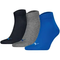 Puma Socken Quarter Plain 3er Pack Blau/Grau 39-42