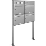 AL Briefkastensysteme Briefkasten Premium Edelstahl Stand Anlage mit Klingeln, Post A4 modern, robust, wetterfest, Artikelnummer: 331V4S2KS