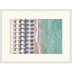 ANY IMAGE Digitaldruck »Strand mit Sonnenschirmen«, Rahmen: Buchenholz, weiß - weiss
