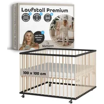 Sämann Laufgitter mit Matratze Cloud Air & Lattenrost | schwarz/natur | Premium | Gr.: 100x100 cm)
