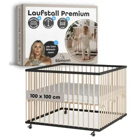 Sämann Laufgitter mit Matratze Cloud Air & Lattenrost | schwarz/natur | Premium | Gr.: 100x100 cm)