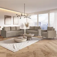 MOTIVENA Sofagarnitur 3+2+1 Set in Beige Samt - Wohnzimmer Couch mit Taschenfederkern