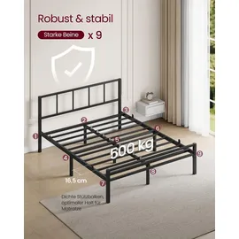 VASAGLE Metallbett 140 x 200 cm Schwarz