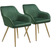 Tectake tectake® Esszimmerstuhl, gepolstert, in Samtoptik, gesteppt, schlanke, goldene Stahlbeine, 58 x 62 x 82 cm