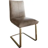 DeLife Freischwinger Lelio-Flex Mikrofaser Taupe Vintage Freischwinger flach Gold Taschenfederkern