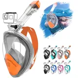 HINATAA Tauchermaske,Schnorchelmaske,180° Anti-Fog Lecksichere Schnorchelset,Kameras Kompatible Taucherbrille,Doppelte schwimmende Kugel Vollgesichts Snorkeling Mask Erwachsene Kinder (L/XL, Orange)