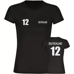 multifanshop Damen T-Shirt - Deutschland - Trikot Nummer 12 - Druck weiß - Frauen