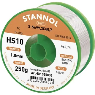 Stannol HS10 2510 Lötzinn, bleifrei Spule Sn99,3Cu0,7 250g 1mm