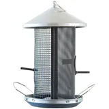 WINDHAGER Vogelfuttersilo Happy Bird, Vogelfutterspender Futterstation, witterungsbeständig, aus Metall, schwarz/silber,
