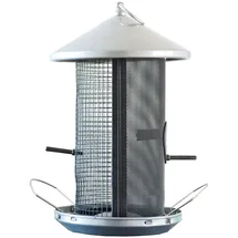 WINDHAGER Vogelfuttersilo Happy Bird, Vogelfutterspender Futterstation, witterungsbeständig, aus Metall, schwarz/silber,