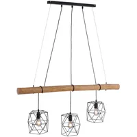 XXXLutz JustLight 3er Pendelleuchte Edgar schwarz-holz 120 x 20 cm E27 60 W