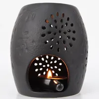YODAVE Duftlampe Duftwachs Diffuser aus Keramik Aromalampe Öl Brenner mit Teelichthalter Schwarz (Schwarz)
