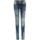 Cipo & Baxx "Jeans", Damen, Gr. 28, Länge 34, blau, 86% Baumwolle, 10% Elasthan, 4% Polyester, unifarben, slim fit lang, Jeans Slim-fit-Jeans, mit auffällig farbigen Ziernähten, WD256
