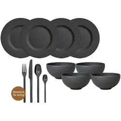 Villeroy & Boch Manufacture Rock Tafelservice mit Besteck 24-teilig schwarz