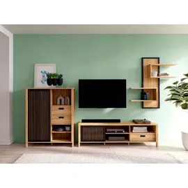 Forte Jytana TV-Lowboard 175 cm Eiche/Schwarz Holzwerkstoff